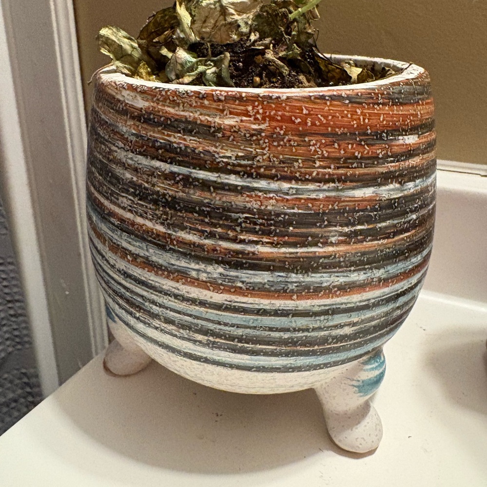 Striped Ceramic Planter with Stand
